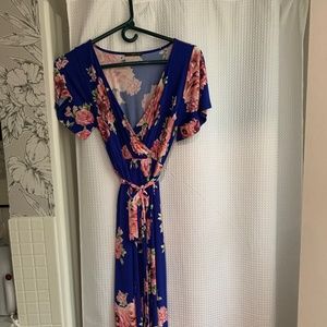 Long blue and floral dress